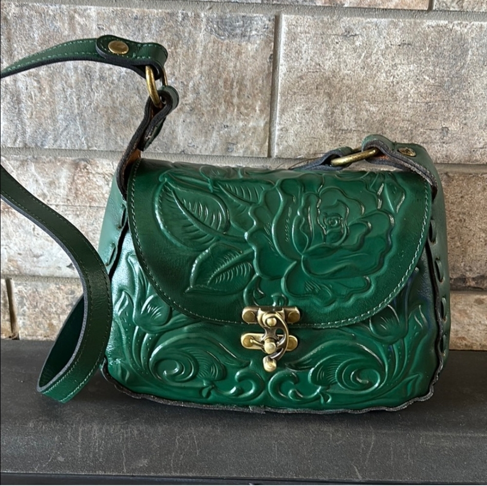 Patricia Nash Green Floral Embossed Crossbody Bag